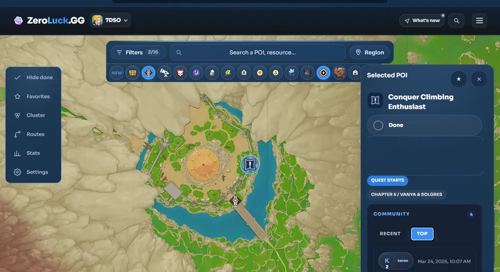 Conquer Climbing Enthusiast, Vanya & Solgres location on the interactive map