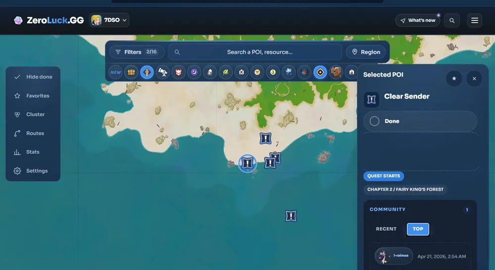 Clear Sender, starting point on the Fairy King's Forest interactive map
