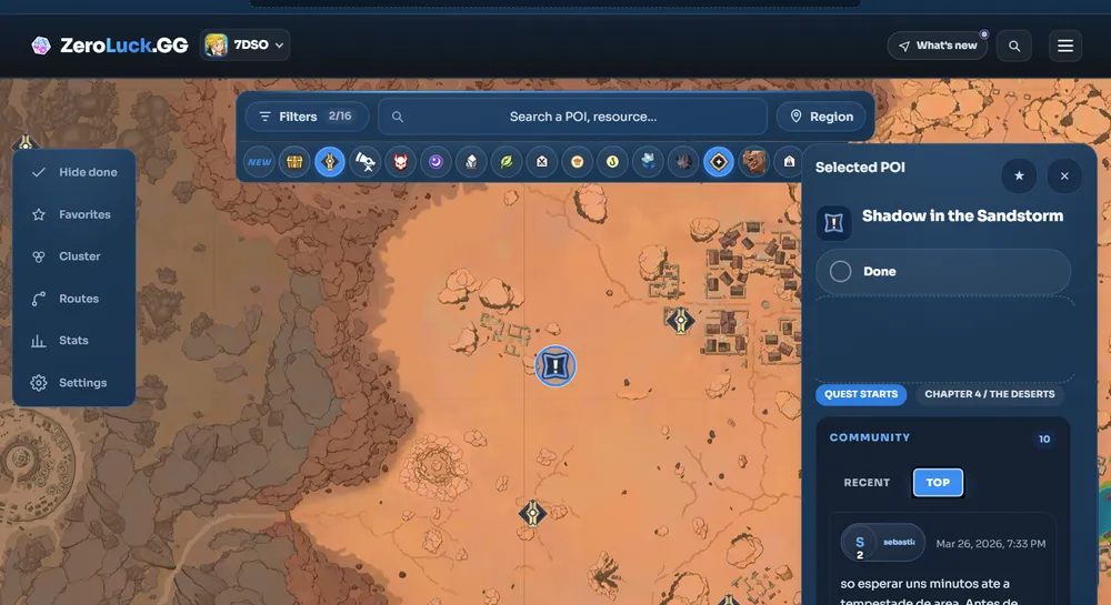 Shadow in the Sandstorm, starting point on the The Deserts interactive map