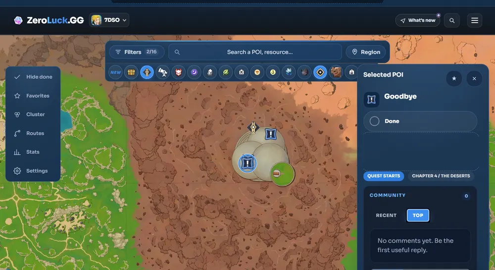 Goodbye, starting point on the The Deserts interactive map